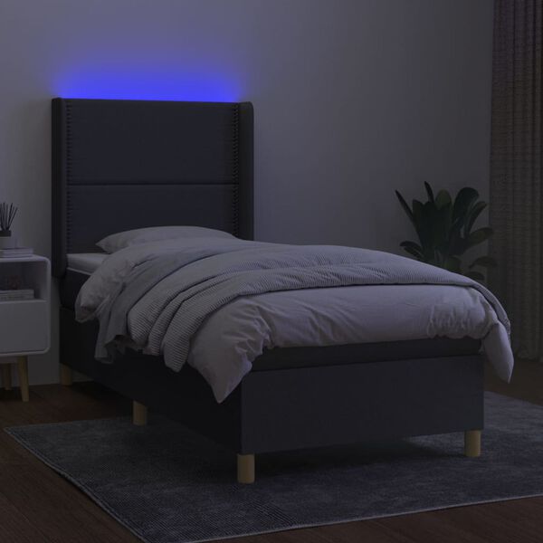 vidaXL Sommier &agrave; lattes de lit matelas LED Gris fonc&eacute; 100x200 cm Tissu