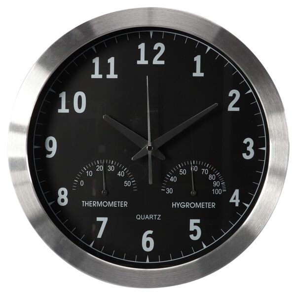 Perel Horloge murale 35,5 cm Noir et argent&eacute;