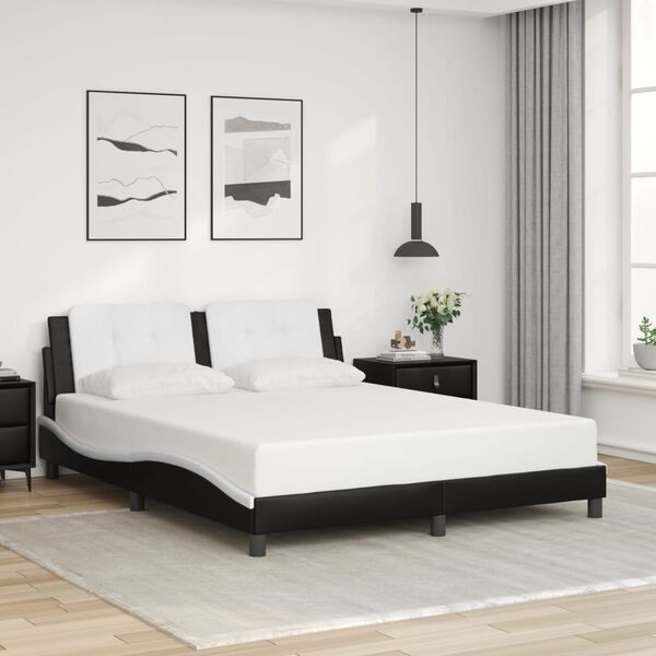 vidaXL Cadre de lit sans matelas Zadar noir et blanc 160x200 cm similicuir