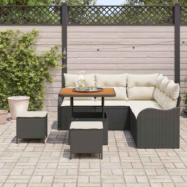 vidaXL Ensemble de canap&eacute; de jardin avec coussin 8 pcs Noir et Cr&egrave;me