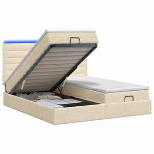 vidaXL Lit coffre avec matelas et LED Cr&egrave;me 180 x 200 cm Tissu