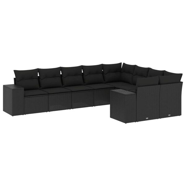 vidaXL Salon de jardin 9 pcs avec coussins noir r&eacute;sine tress&eacute;e