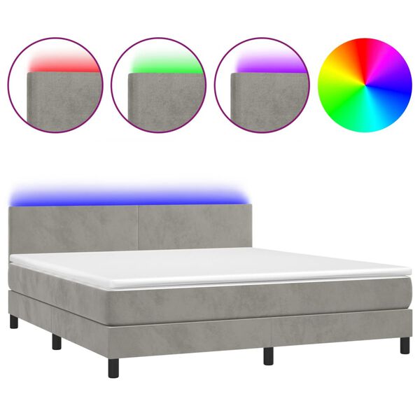 vidaXL Sommier &agrave; lattes de lit avec matelas LED Gris clair 180x200 cm
