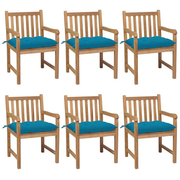 vidaXL Chaises de jardin lot de 6 avec coussins bleu clair Teck solide