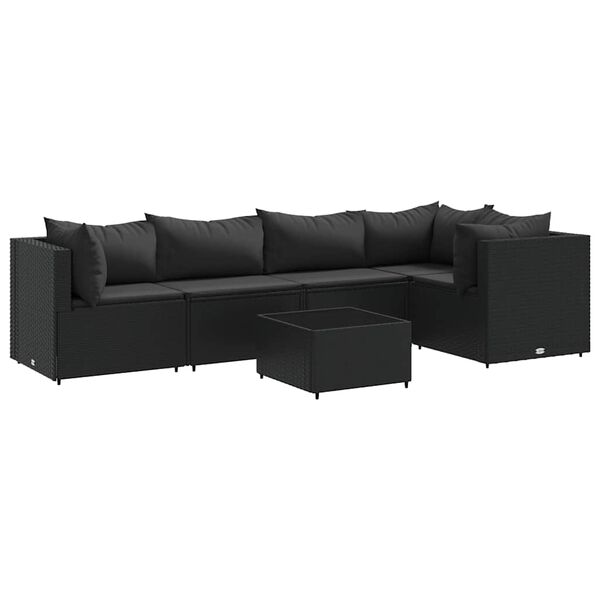 vidaXL Salon de jardin 6 pcs avec coussins Noir Résine tressée