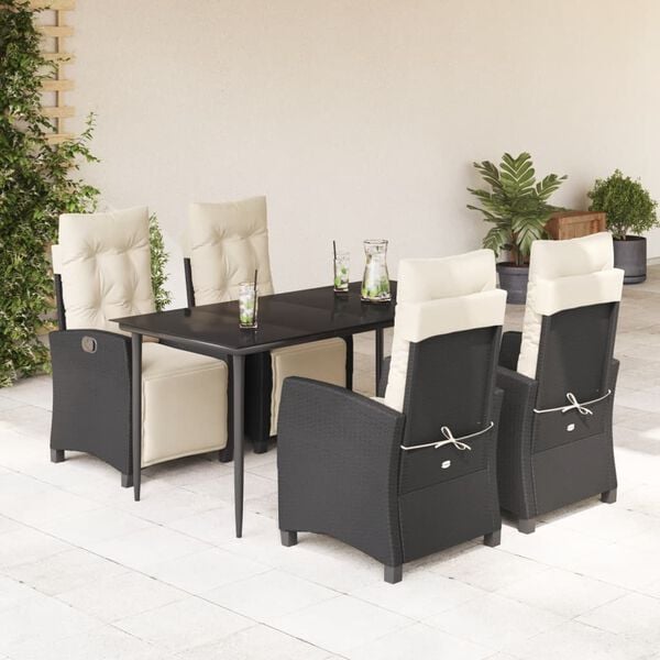 vidaXL Ensemble &agrave; manger de jardin coussins 5pcs Noir R&eacute;sine tress&eacute;e