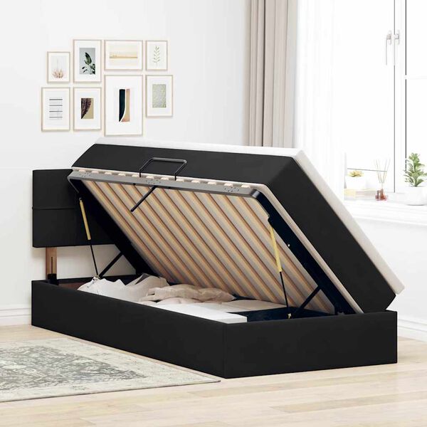 vidaXL Lit de Rangement avec matelas Noir 90 x 190 cm Velours