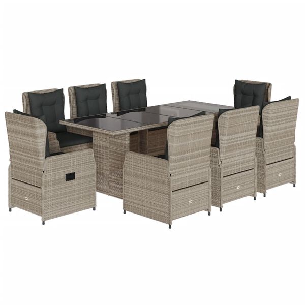 vidaXL Ensemble &agrave; manger de jardin et coussins 9 pcs gris clair rotin