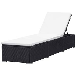 vidaXL Chaise longue avec coussin blanc cr&egrave;me R&eacute;sine tress&eacute;e Noir