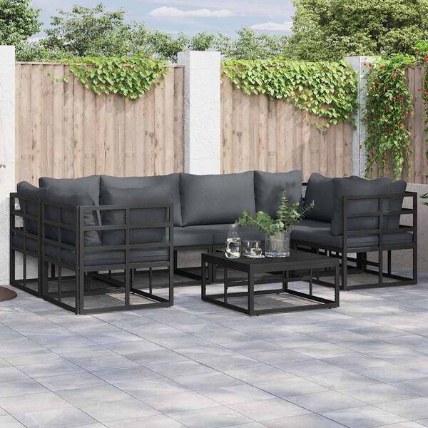 vidaXL Ensemble de canapé de jardin avec coussin 6 pcs Noir Aluminium