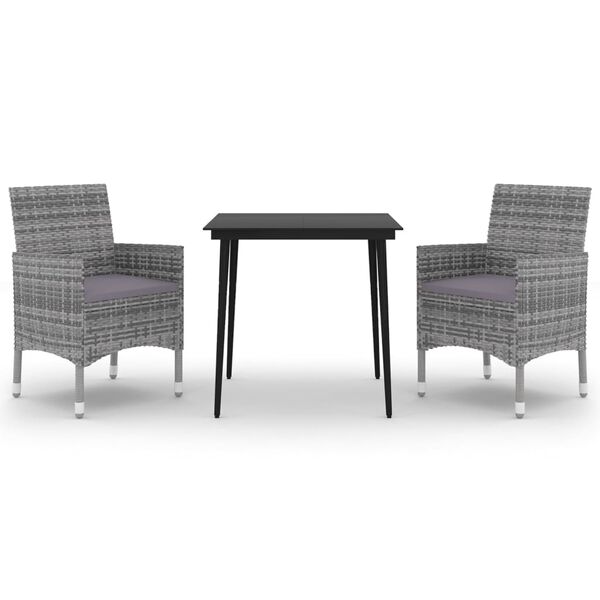 vidaXL Ensemble &agrave; manger de jardin coussins 3 pcs R&eacute;sine tress&eacute;e Verre