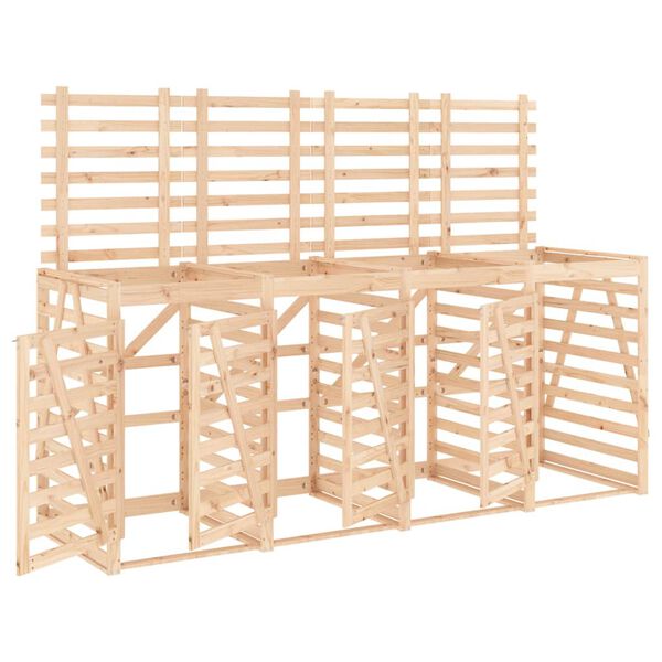 vidaXL Abri de poubelles quadruple sur roulettes bois massif pin