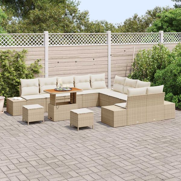 vidaXL Ensemble de canap&eacute; de jardin 13 pcs Beige polyrotin