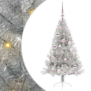 vidaXL Sapin de No&euml;l artificiel pr&eacute;-&eacute;clair&eacute; Argent 120 cm PET