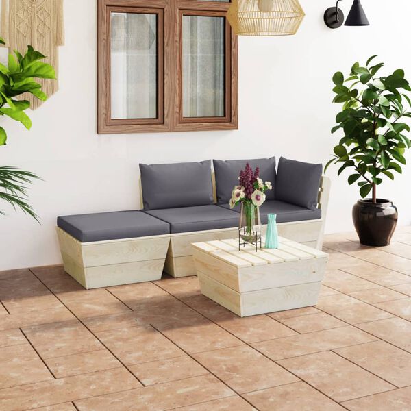 vidaXL Salon de jardin palette 4 pcs avec coussins &Eacute;pic&eacute;a impr&eacute;gn&eacute;