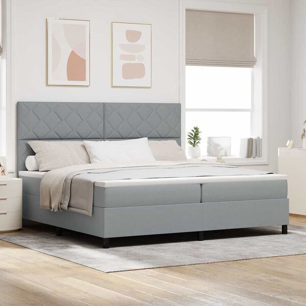 vidaXL Lit &agrave; ressorts avec matelas Gris clair 200 x 200 cm tissu