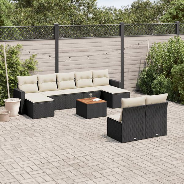 vidaXL Salon de jardin 10 pcs avec coussins noir r&eacute;sine tress&eacute;e