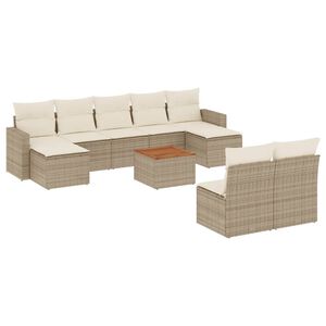 vidaXL Salon de jardin avec coussins 10 pcs beige r&eacute;sine tress&eacute;e
