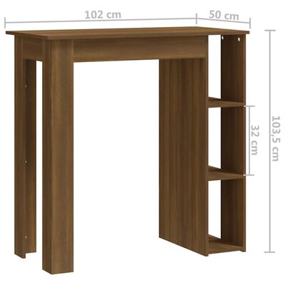 vidaXL Table de bar avec étagère Chêne marron 102x50x103,5cm Aggloméré