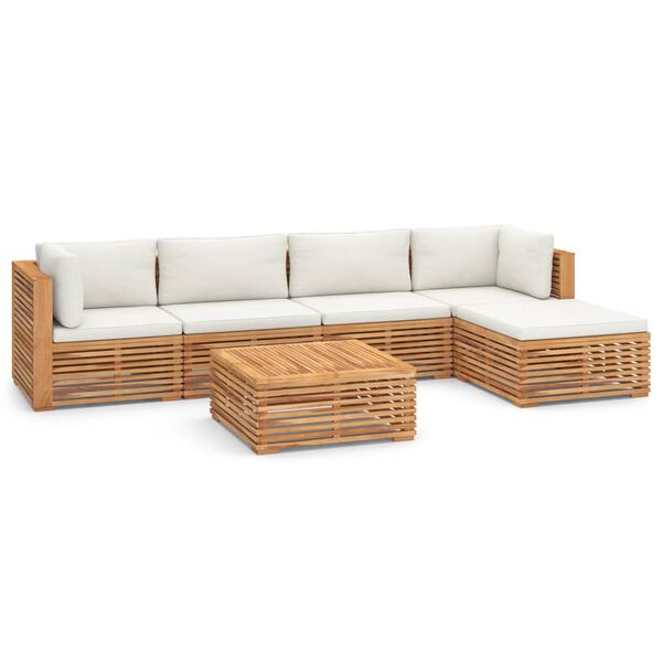 vidaXL Salon de jardin 6 pcs avec coussin cr&egrave;me Bois de teck solide