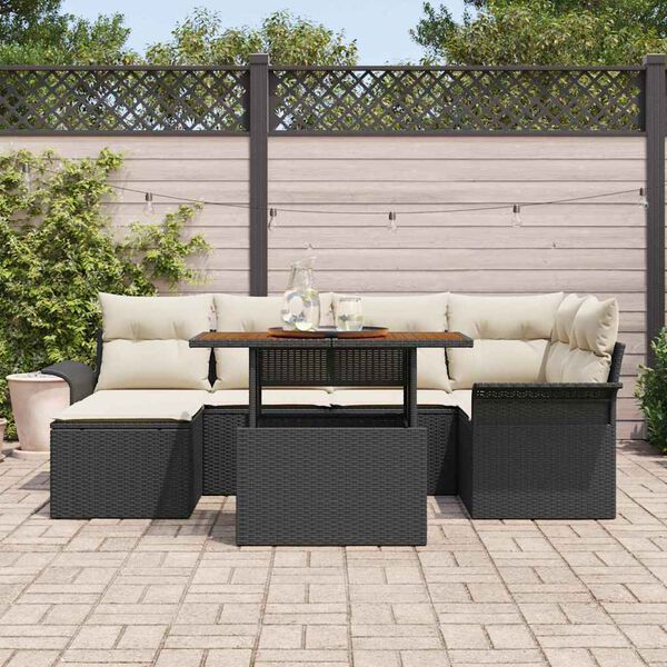 vidaXL Ensemble de canap&eacute; de jardin 7 pcs Noir Poly rotin