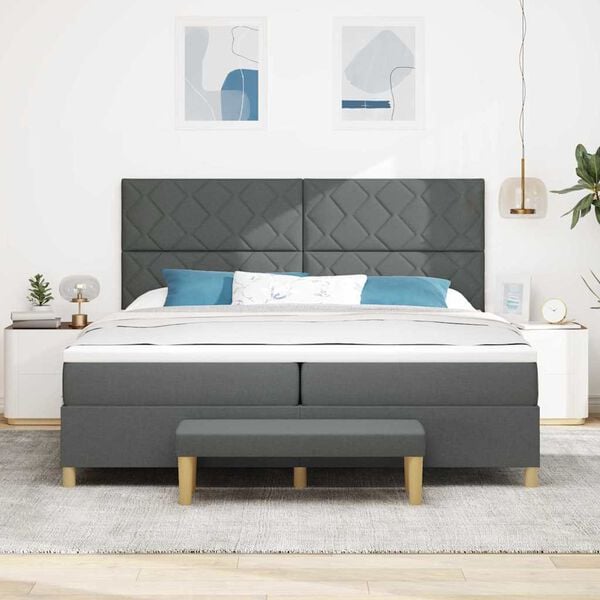 vidaXL Lit &agrave; ressorts avec matelas Gris fonc&eacute; 200 x 200 cm tissu