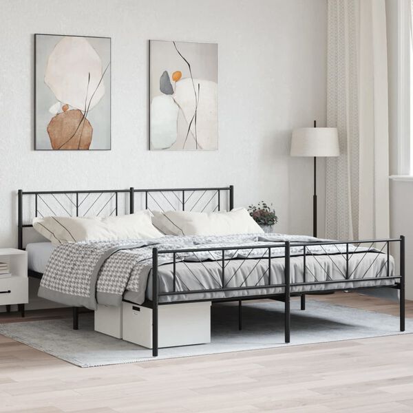 vidaXL Cadre de lit m&eacute;tal sans matelas avec pied de lit noir 200x200cm
