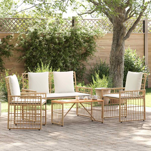 vidaXL Ensemble de meubles d'ext&eacute;rieur 4 pcs Blanc Naturel et Cr&egrave;me