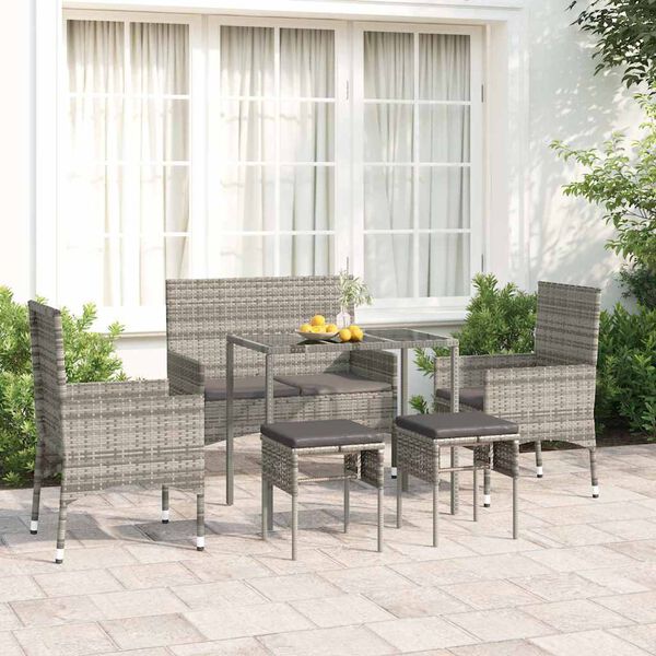 vidaXL Salon de jardin 6 pcs avec coussins Gris R&eacute;sine tress&eacute;e