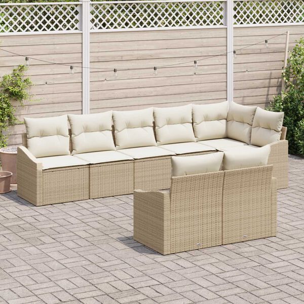 vidaXL Ensemble de canap&eacute; de jardin 8 pcs Beige et blanc polyrotin