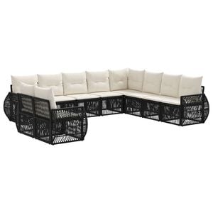 vidaXL Ensemble de canap&eacute; de jardin 10 pc Noir et blanc cr&egrave;me