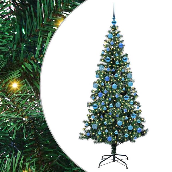 vidaXL Sapin de No&euml;l artificiel pr&eacute;-&eacute;clair&eacute; Vert 180 cm PVC et m&eacute;tal