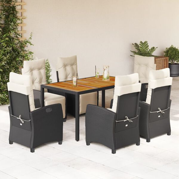 vidaXL Ensemble &agrave; manger de jardin coussins 7pcs Noir R&eacute;sine tress&eacute;e