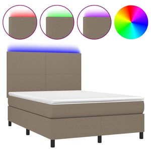 vidaXL Sommier &agrave; lattes de lit et matelas et LED Taupe 140x190cm Tissu
