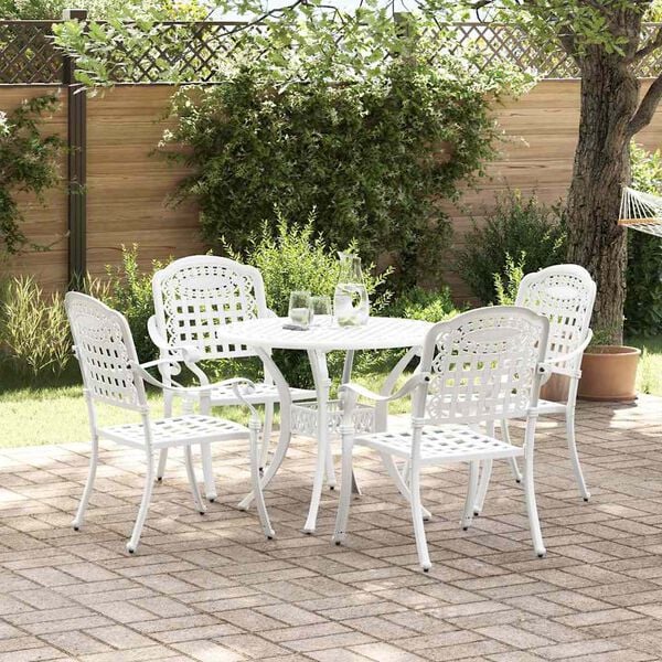 vidaXL Ensemble de salle &agrave; manger pour jardin 5 pcs Blanc Aluminium