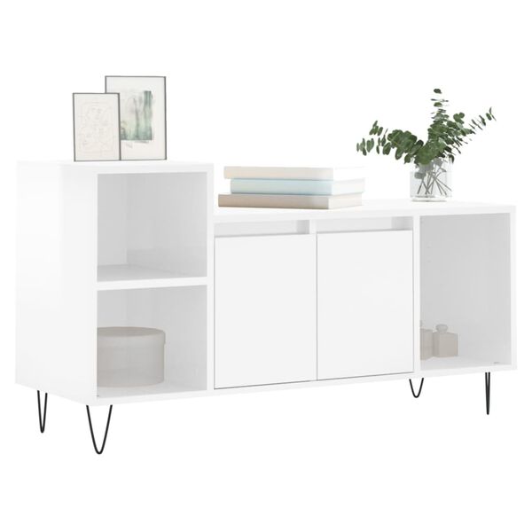 vidaXL Meuble TV Blanc brillant 100x35x55 cm Bois d'ing&eacute;nierie