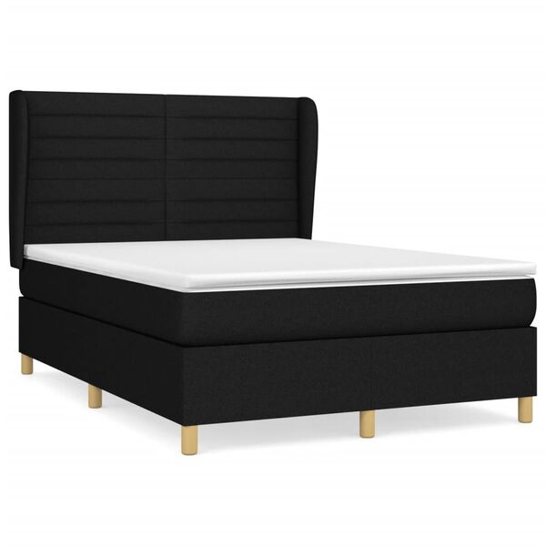 vidaXL Sommier &agrave; lattes de lit avec matelas Noir 140x190 cm Tissu