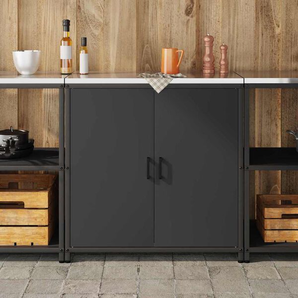 vidaXL Rangement de cuisine avec &eacute;tag&egrave;re Noir 60 x 50 x 92 cm Acier