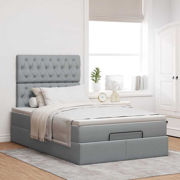 vidaXL Cadre de lit ottoman avec matelas gris clair 120x190 cm tissu