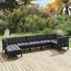 vidaXL Salon de jardin 7 pcs avec coussins Noir Bois de pin massif