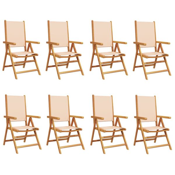 vidaXL Chaises inclinables de jardin lot de 8 beige tissu bois massif