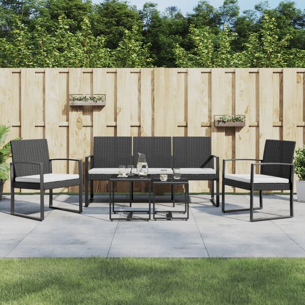 vidaXL Ensemble &agrave; manger de jardin avec coussins 5 pcs noir rotin PP