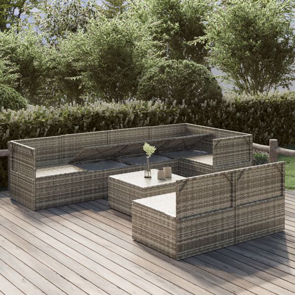 vidaXL Salon de jardin 8 pcs avec coussins Gris R&eacute;sine tress&eacute;e