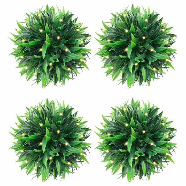 vidaXL Boules de buis artificielles avec lumières LED 4 pcs vert 15 cm