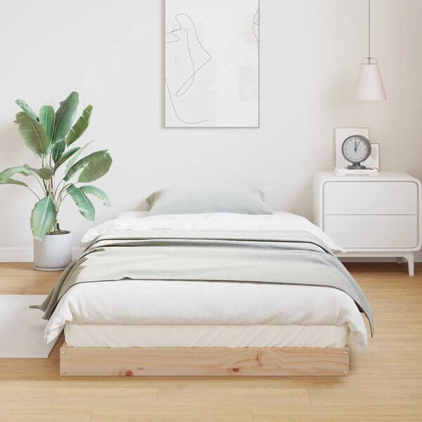 vidaXL Cadre de lit sur&eacute;lev&eacute; Naturel 90 x 210 cm Bois de pin massif
