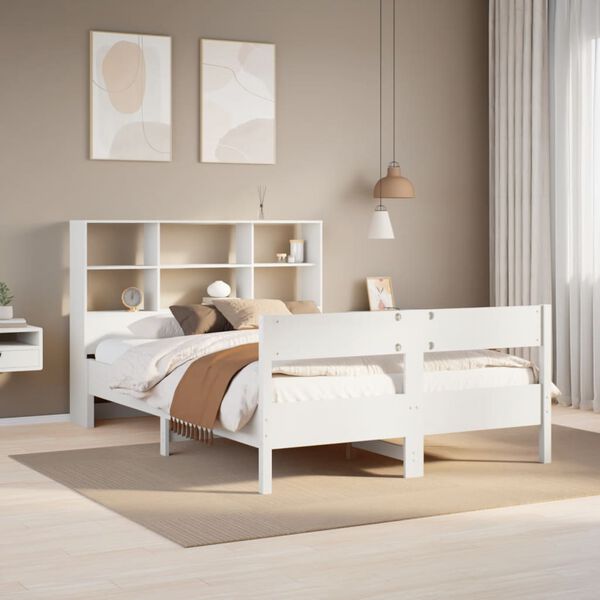 vidaXL Lit biblioth&egrave;que sans matelas blanc 140x190 cm bois pin massif