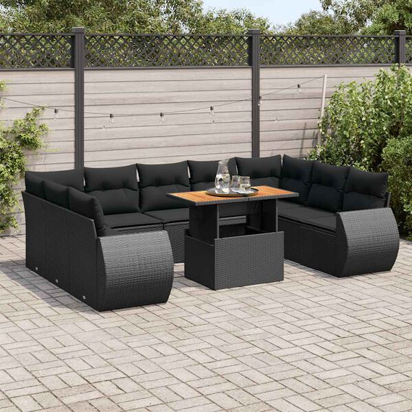 vidaXL Salon de jardin 10 pcs avec coussins noir r&eacute;sine tress&eacute;e