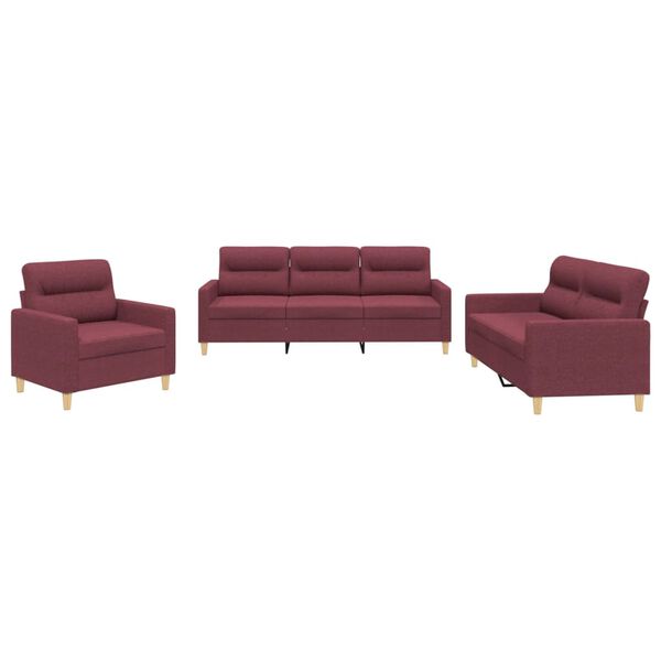 vidaXL Ensemble de canap&eacute;s 3 pcs avec coussins Rouge bordeaux Tissu
