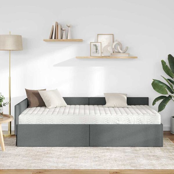 vidaXL Cadre de lit d'angle avec matelas Autre 2 pcs Gris tissu