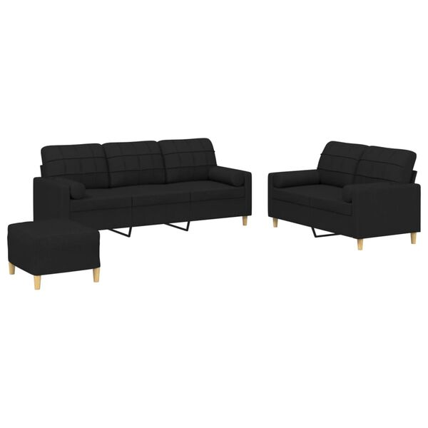 vidaXL Ensemble de canap&eacute;s 3 pcs avec coussins noir tissu